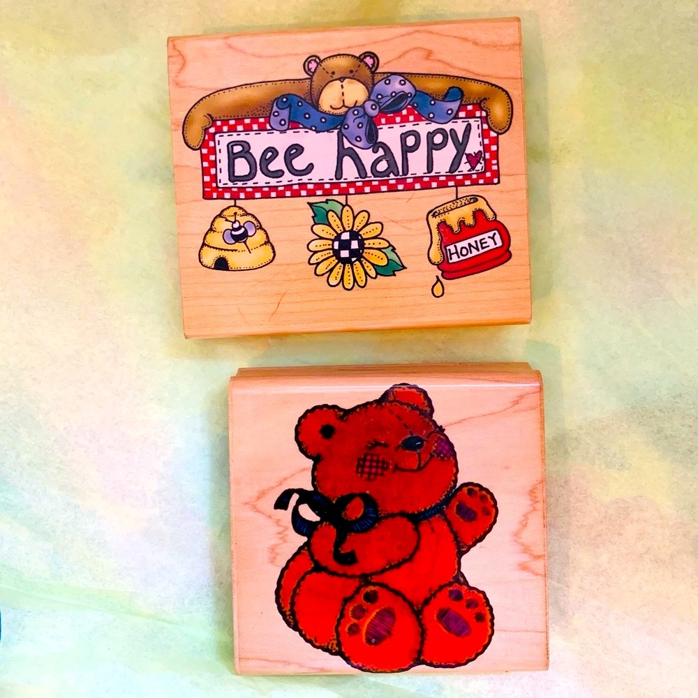 Hand made big fluffy Bear & Bee Happy Art Stamps